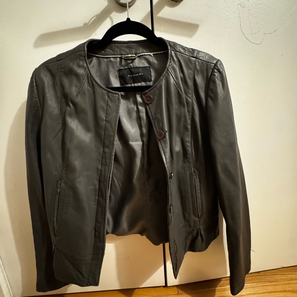 Tahari Women's Gray Leather Jacket